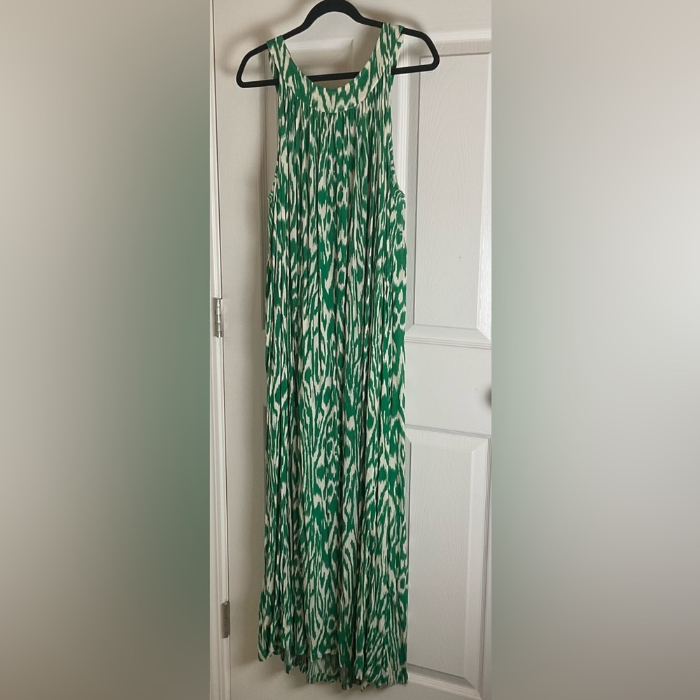 Denim 24/7 Boho Green Ikat Maxi Dress Beaded Neckline 22W - Picture 9 of 10